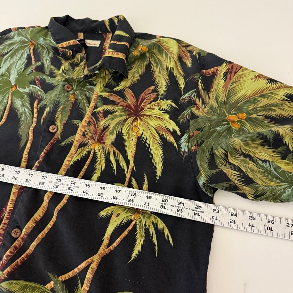 Tommy Bahama MEDIUM Silk Palm Tree Camp Shirt Black Green Tropical Button Down M - Picture 5 of 6